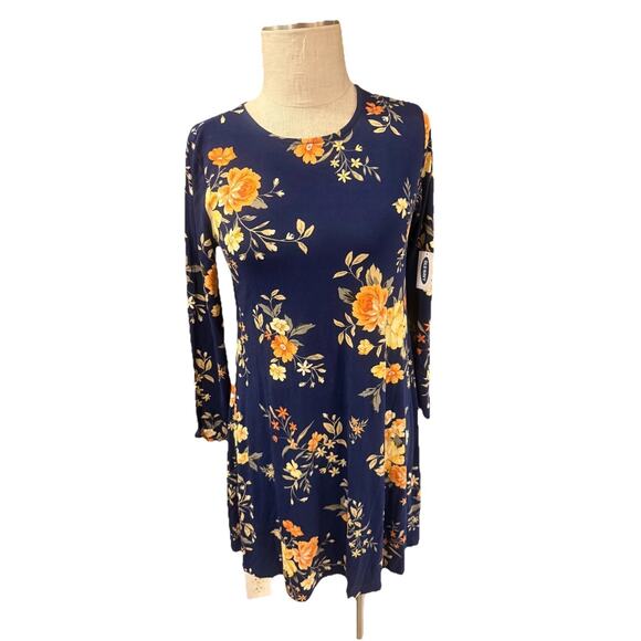 Old Navy A-Line Swing Dress Womens Small Blue Floral Print Long Sleeve Pullover - Picture 1 of 7